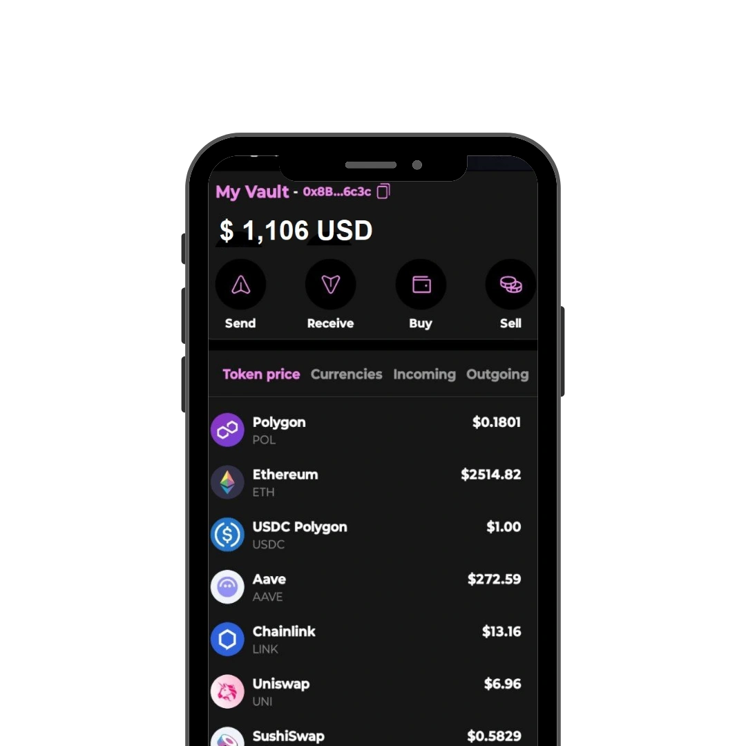 nuBlock wallet vault showing cryptocurrency portfolio with Polygon, Ethereum, USDC, and other digital assets - nuBlock gateway to seamless stablecoin payments