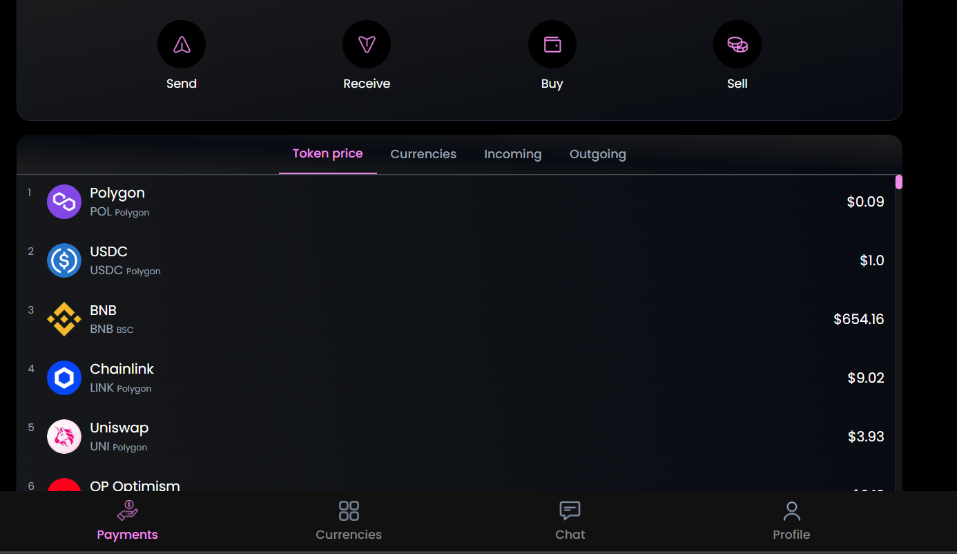 nuBlock PWA - Live Currency Prices showing Polygon, USDC, BNB, Chainlink, Uniswap and more